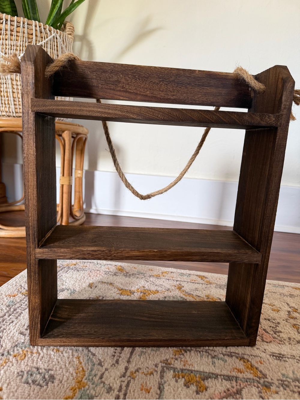 Wooden Wall Shelf with Rope Hanger